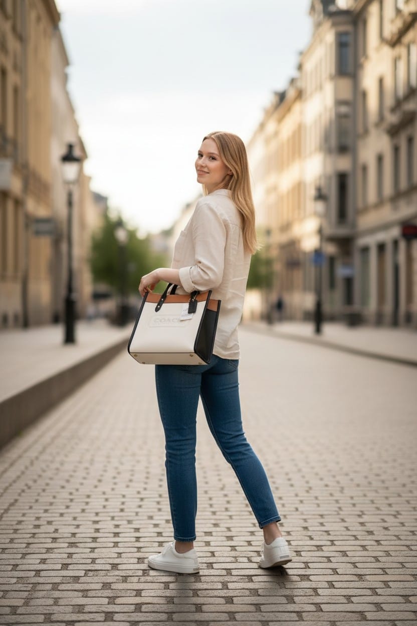 Coach Field Tote chalk Brass