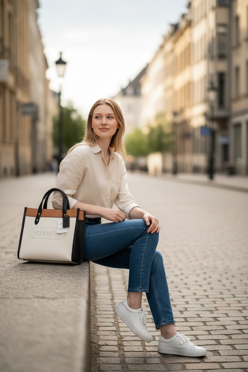 Coach Field Tote chalk Brass